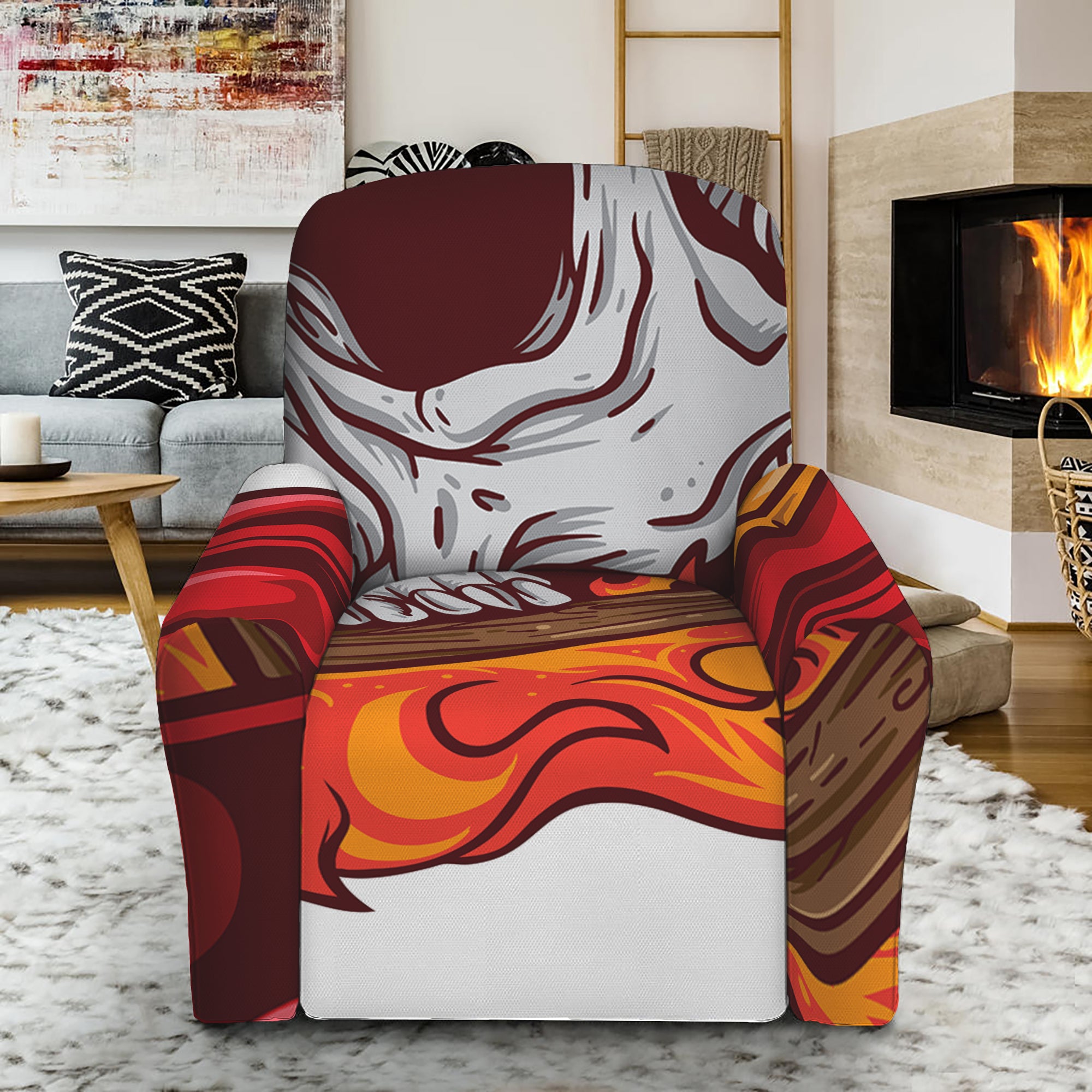 Flaming Firefighter Skull Print Recliner Slipcover