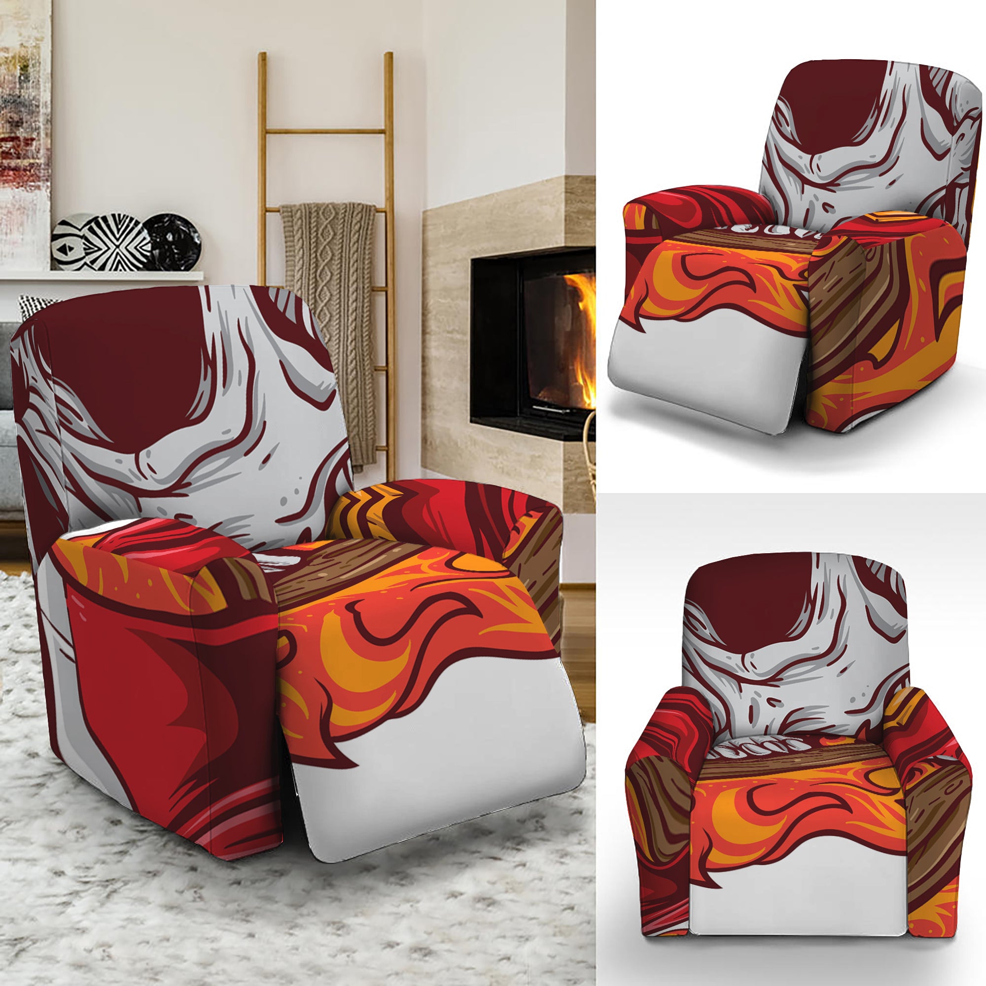 Flaming Firefighter Skull Print Recliner Slipcover