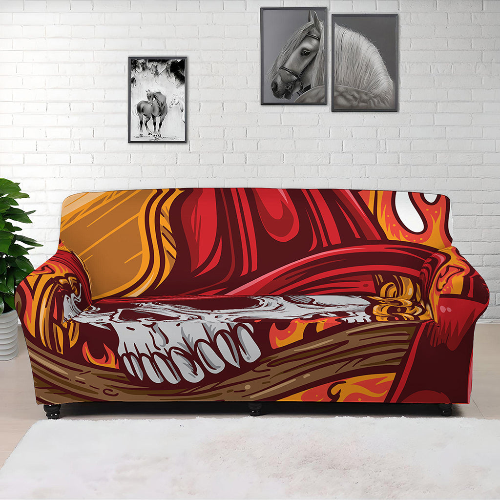 Flaming Firefighter Skull Print Sofa Cover