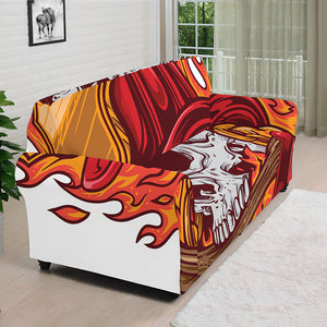 Flaming Firefighter Skull Print Sofa Cover