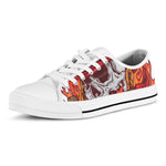 Flaming Firefighter Skull Print White Low Top Shoes