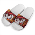 Flaming Firefighter Skull Print White Slide Sandals