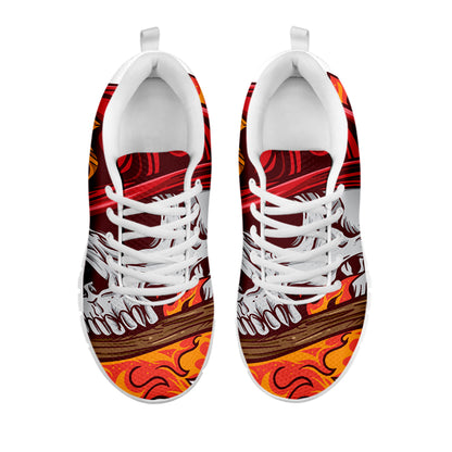 Flaming Firefighter Skull Print White Sneakers