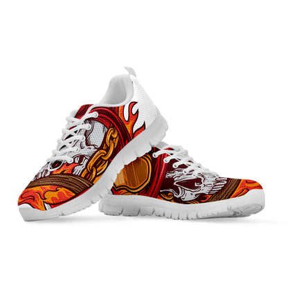 Flaming Firefighter Skull Print White Sneakers
