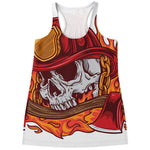 Flaming Firefighter Skull Print Women's Racerback Tank Top