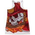 Flaming Firefighter Skull Print Women's Racerback Tank Top