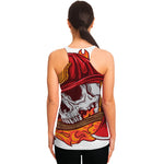 Flaming Firefighter Skull Print Women's Racerback Tank Top