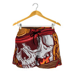 Flaming Firefighter Skull Print Women's Shorts