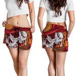 Flaming Firefighter Skull Print Women's Shorts