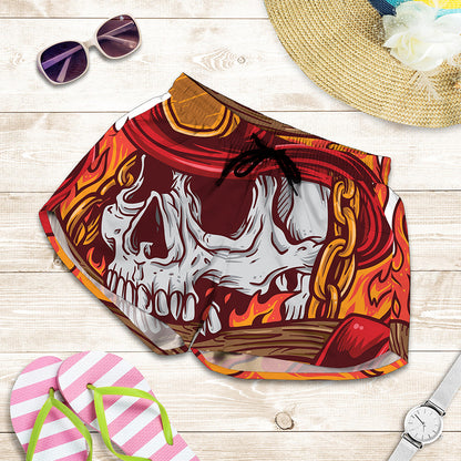 Flaming Firefighter Skull Print Women's Shorts