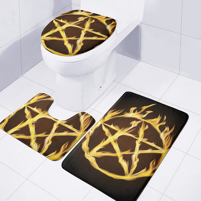 Flaming Pentagram Symbol Print 3 Piece Bath Mat Set