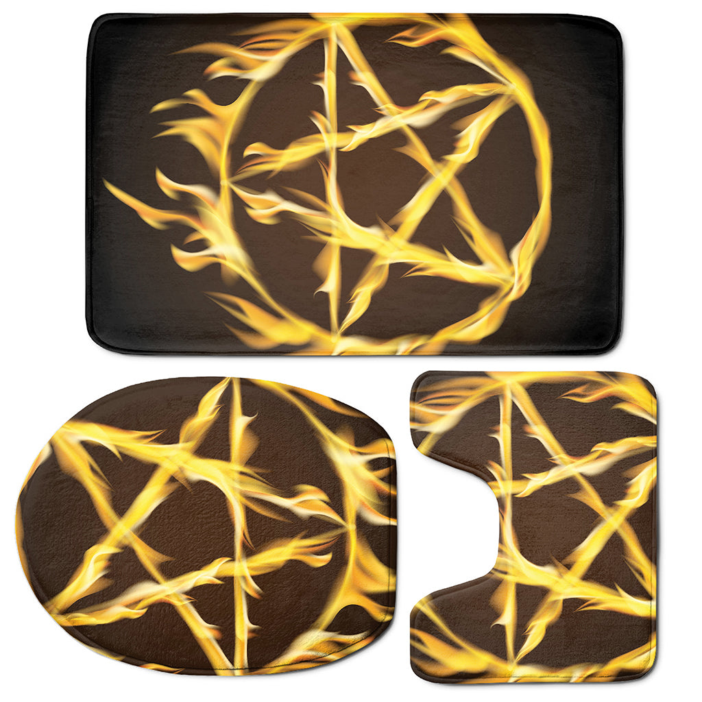 Flaming Pentagram Symbol Print 3 Piece Bath Mat Set