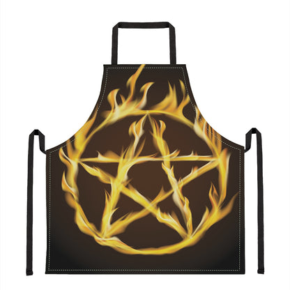 Flaming Pentagram Symbol Print Apron