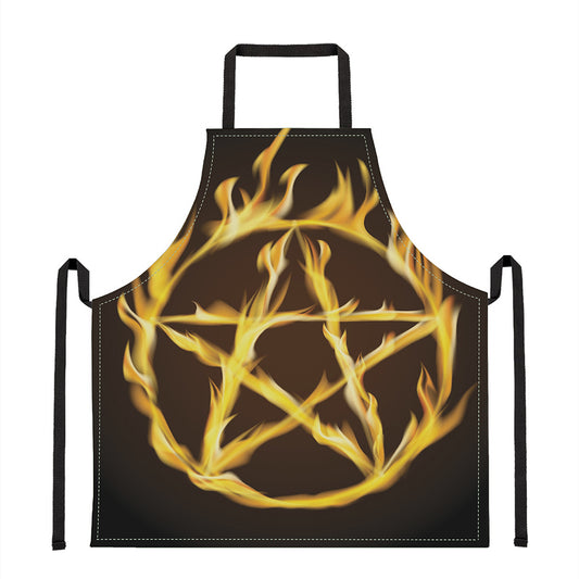 Flaming Pentagram Symbol Print Apron