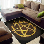 Flaming Pentagram Symbol Print Area Rug