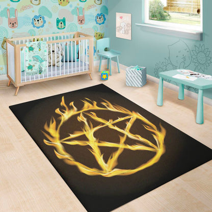 Flaming Pentagram Symbol Print Area Rug