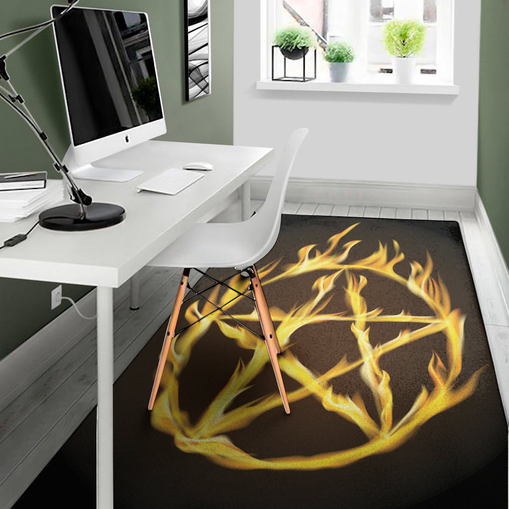 Flaming Pentagram Symbol Print Area Rug