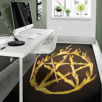 Flaming Pentagram Symbol Print Area Rug