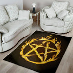 Flaming Pentagram Symbol Print Area Rug