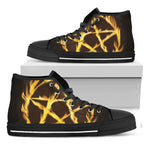 Flaming Pentagram Symbol Print Black High Top Shoes
