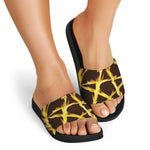 Flaming Pentagram Symbol Print Black Slide Sandals