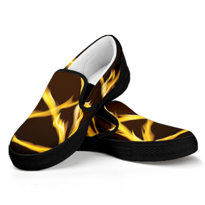 Flaming Pentagram Symbol Print Black Slip On Shoes