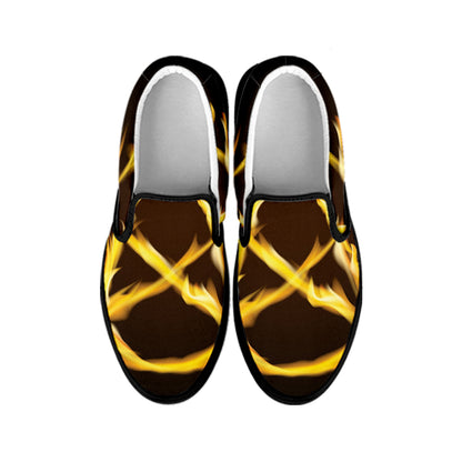 Flaming Pentagram Symbol Print Black Slip On Shoes