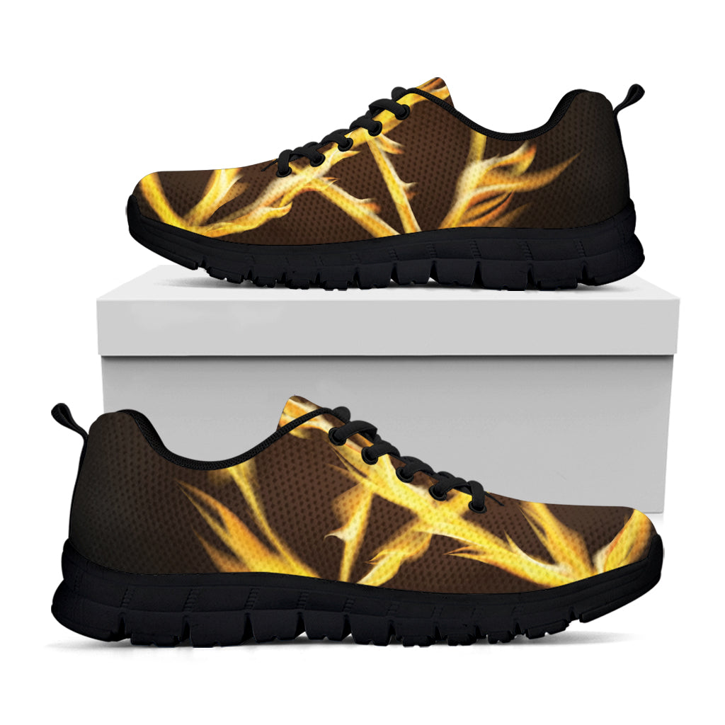 Flaming Pentagram Symbol Print Black Sneakers