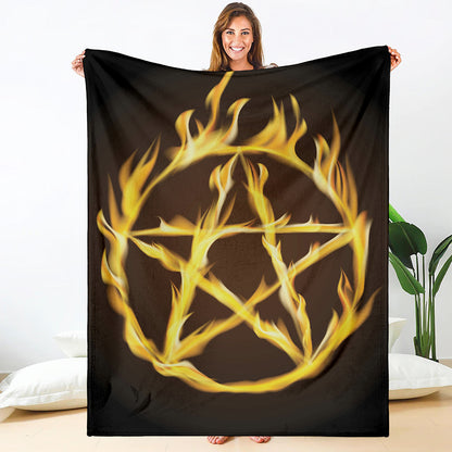 Flaming Pentagram Symbol Print Blanket