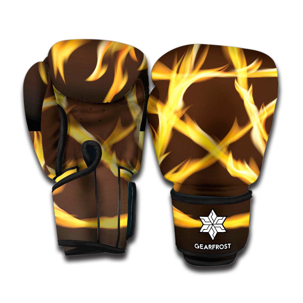Flaming Pentagram Symbol Print Boxing Gloves
