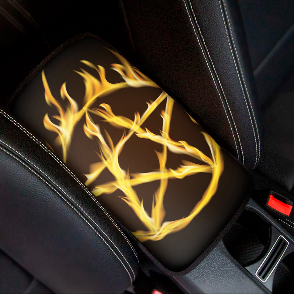 Flaming Pentagram Symbol Print Car Center Console Cover