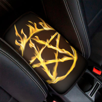 Flaming Pentagram Symbol Print Car Center Console Cover