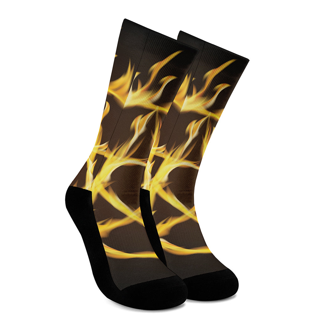 Flaming Pentagram Symbol Print Crew Socks