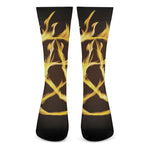 Flaming Pentagram Symbol Print Crew Socks