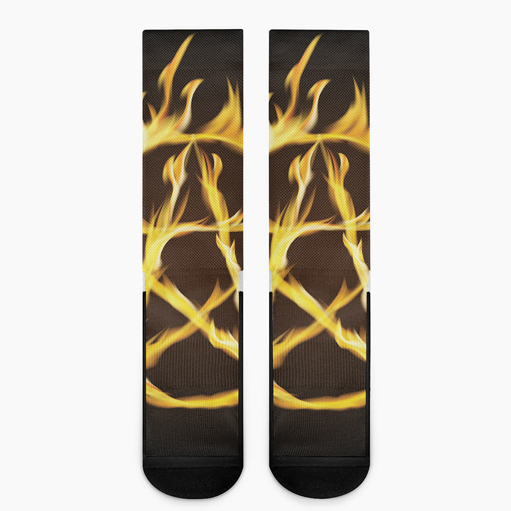 Flaming Pentagram Symbol Print Crew Socks