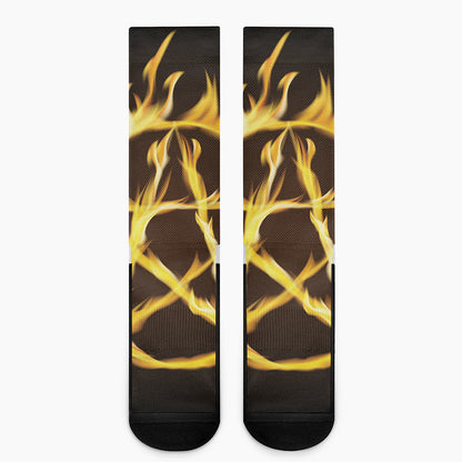Flaming Pentagram Symbol Print Crew Socks