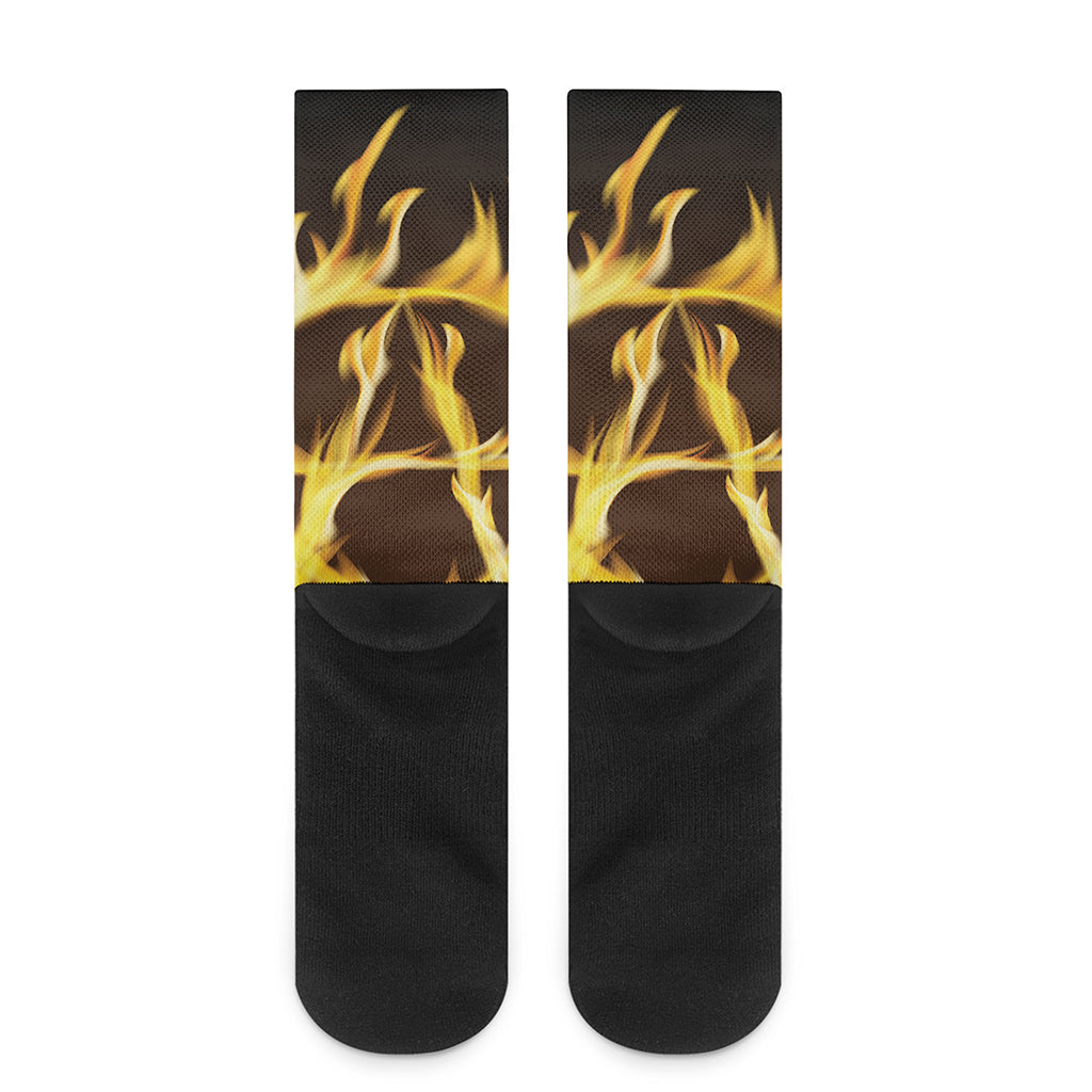 Flaming Pentagram Symbol Print Crew Socks