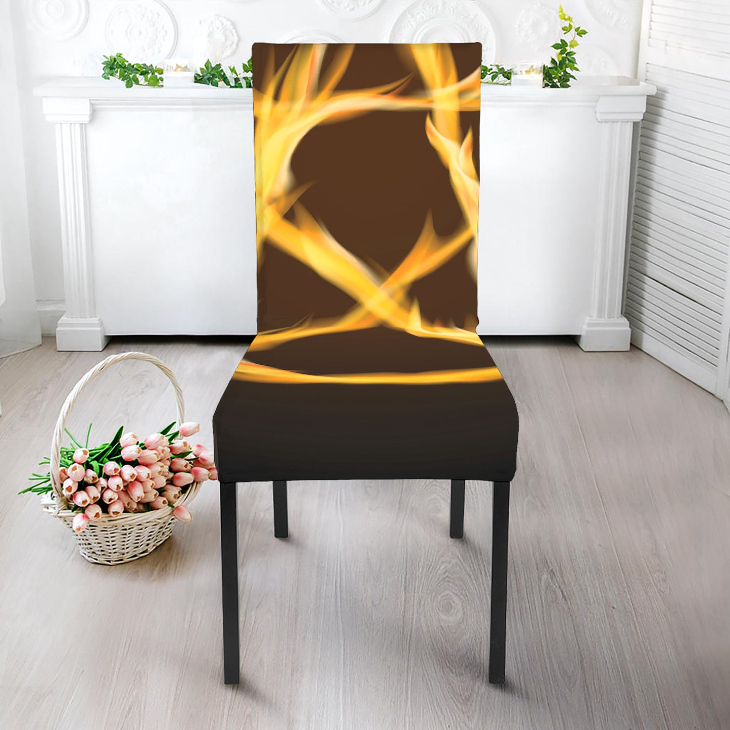 Flaming Pentagram Symbol Print Dining Chair Slipcover