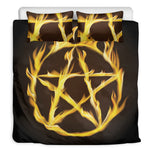 Flaming Pentagram Symbol Print Duvet Cover Bedding Set