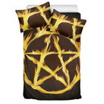 Flaming Pentagram Symbol Print Duvet Cover Bedding Set