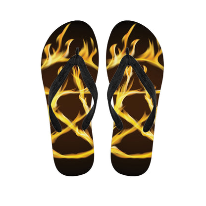 Flaming Pentagram Symbol Print Flip Flops