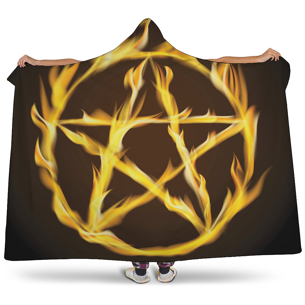 Flaming Pentagram Symbol Print Hooded Blanket