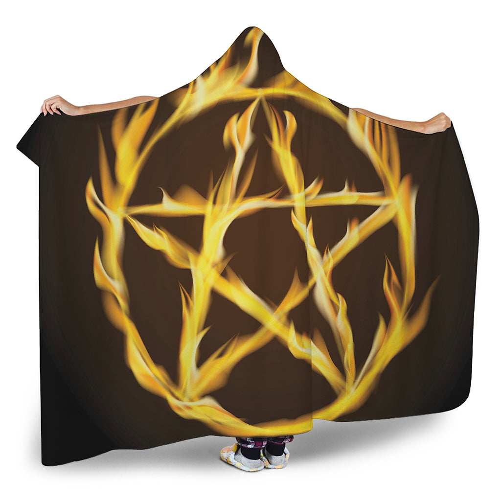 Flaming Pentagram Symbol Print Hooded Blanket