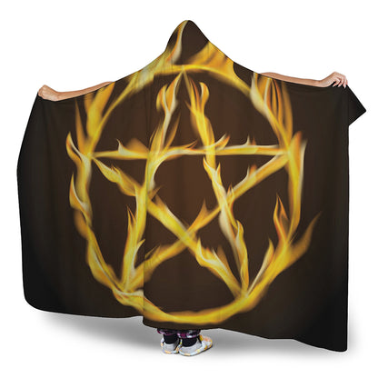 Flaming Pentagram Symbol Print Hooded Blanket