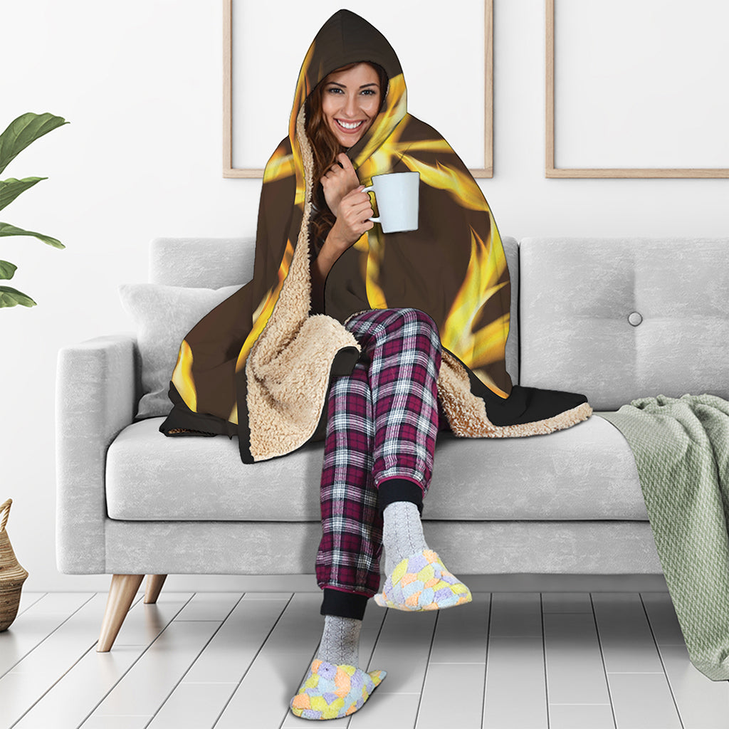 Flaming Pentagram Symbol Print Hooded Blanket