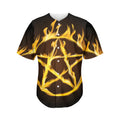 Flaming Pentagram Symbol Print Men's Baseball Jersey