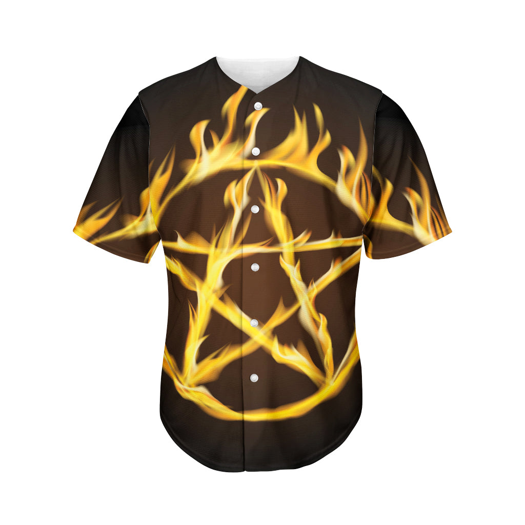 Flaming Pentagram Symbol Print Men's Baseball Jersey