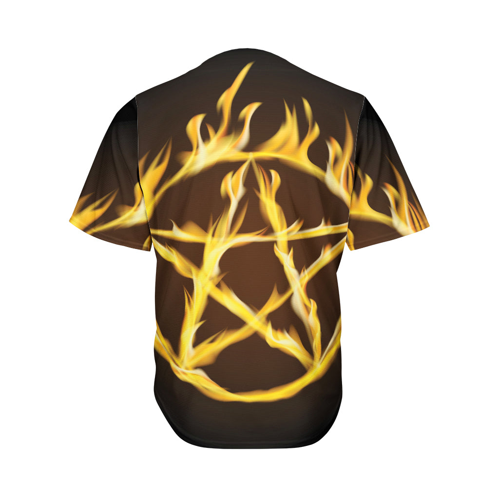Flaming Pentagram Symbol Print Men's Baseball Jersey
