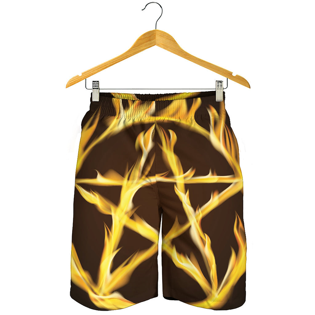 Flaming Pentagram Symbol Print Men's Shorts