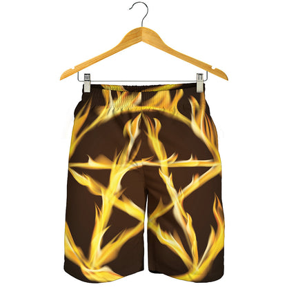 Flaming Pentagram Symbol Print Men's Shorts